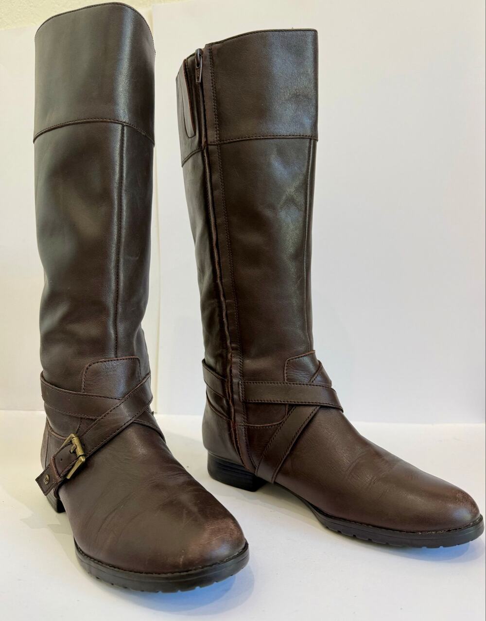 Lauren Ralph Lauren Sahara Brown Leather Riding Boots Equestrian Harness Buckle